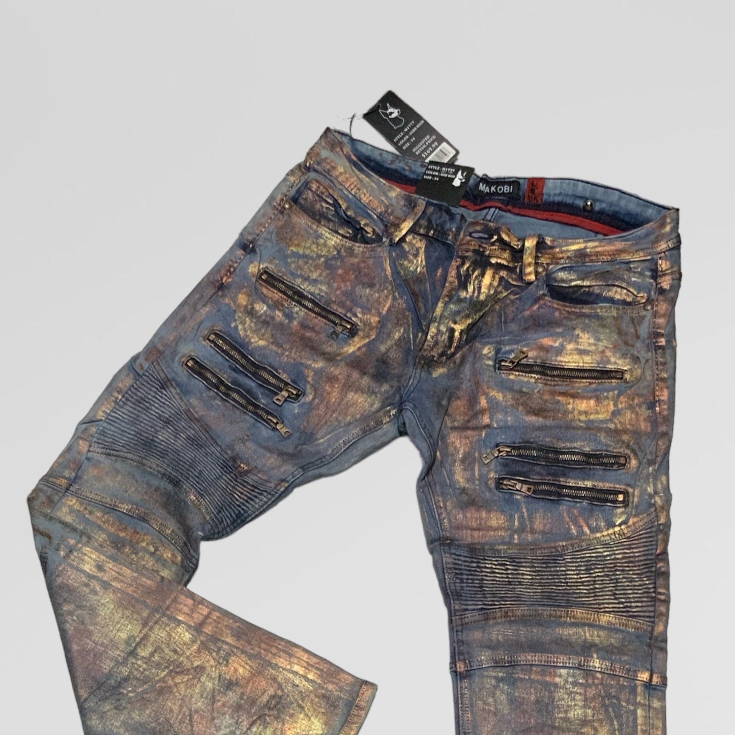 Men's Makobi Foil Blue | Copper KING SIZE Denim Pants NWT