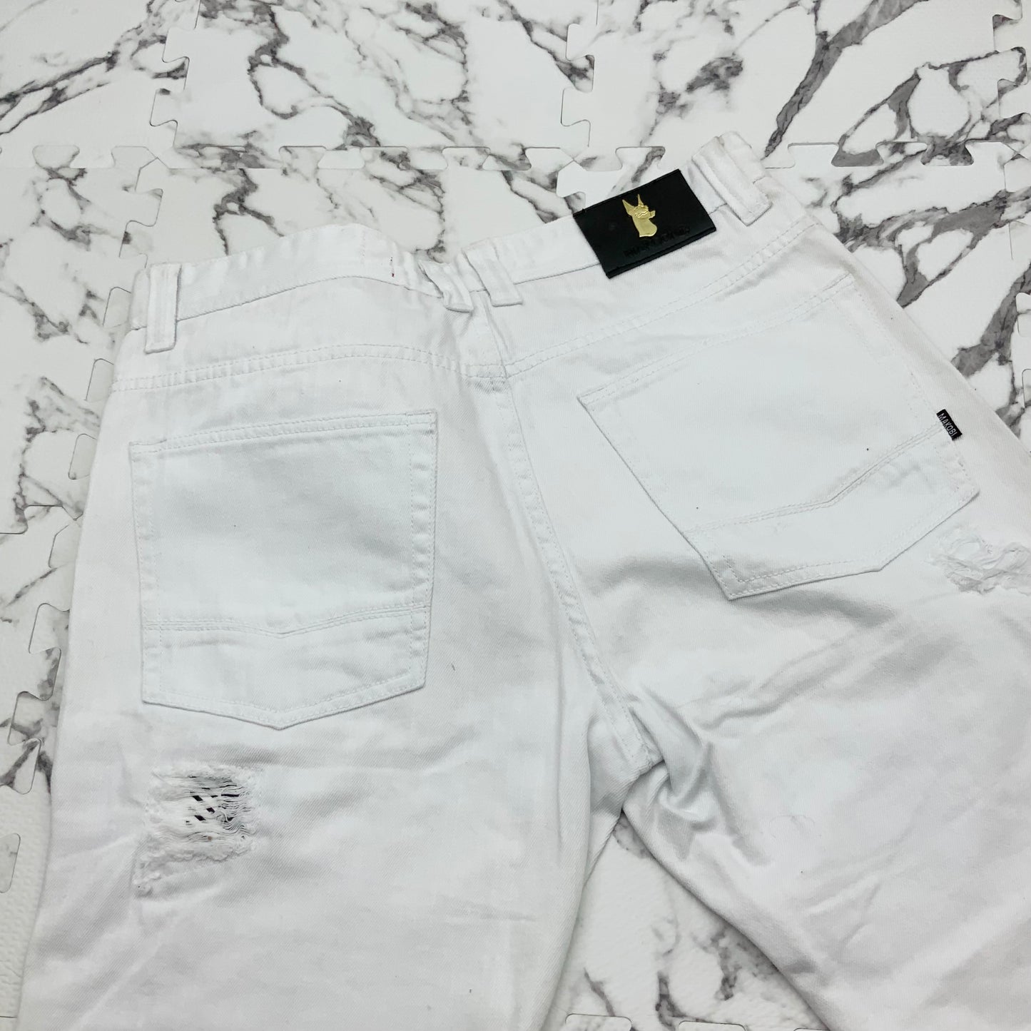 Men's Makobi White | Navy | Yellow Denim Shorts NWT