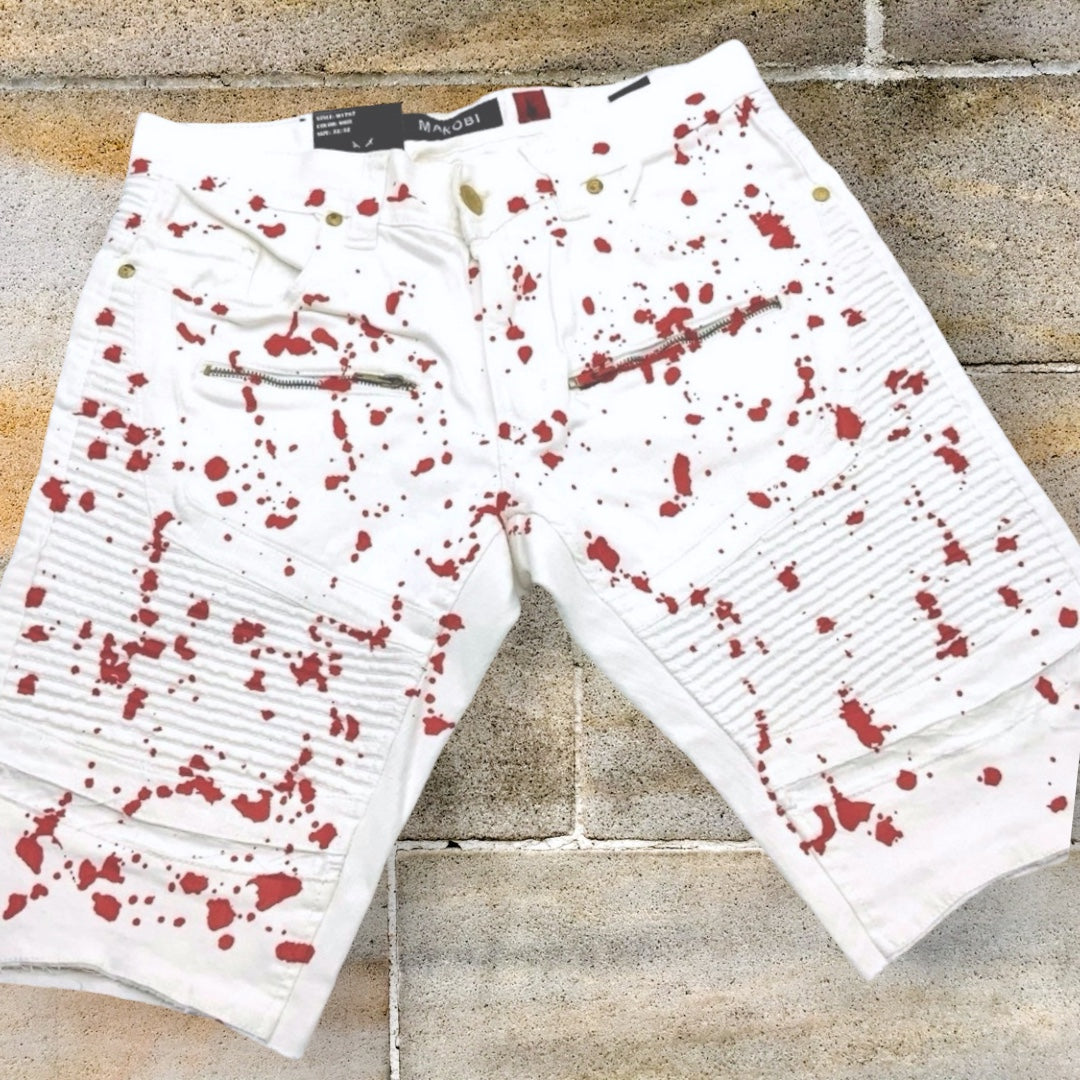 Men's Makobi White | Red Hand-Painted Denim Shorts NWT