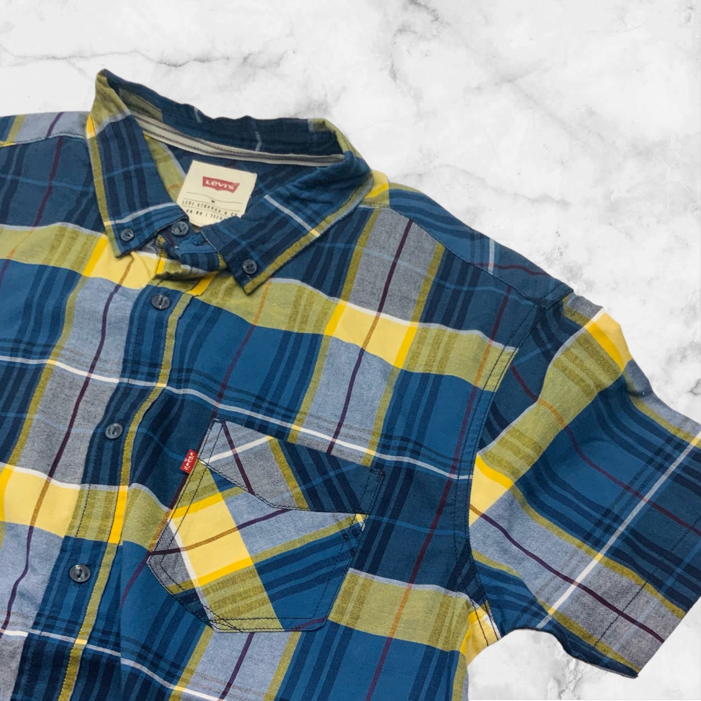 Men's Levi's Blue | Yellow | White Plaid Button Down S/S Shirt NWT