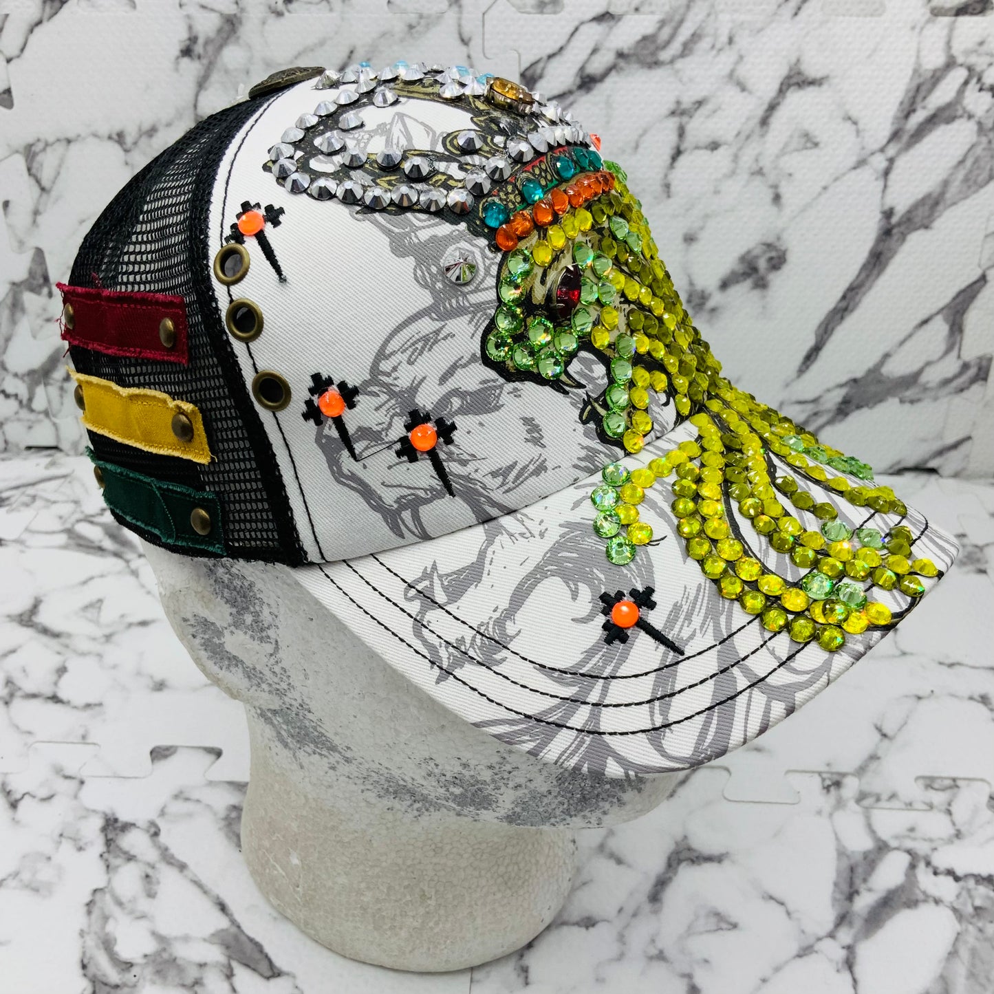 Rebel Spirit Lion King White | Black | Aqua | Orange | Yellow | Green Rhinestone Trucker Hat NWT