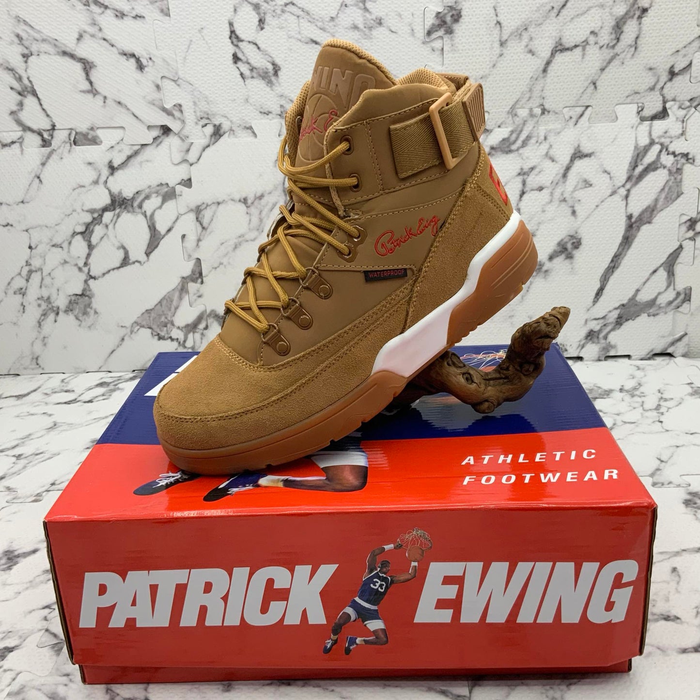 Men’s PATRICK EWING 33 HI WINTER Wheat | Gum | Red Sneakers NWT