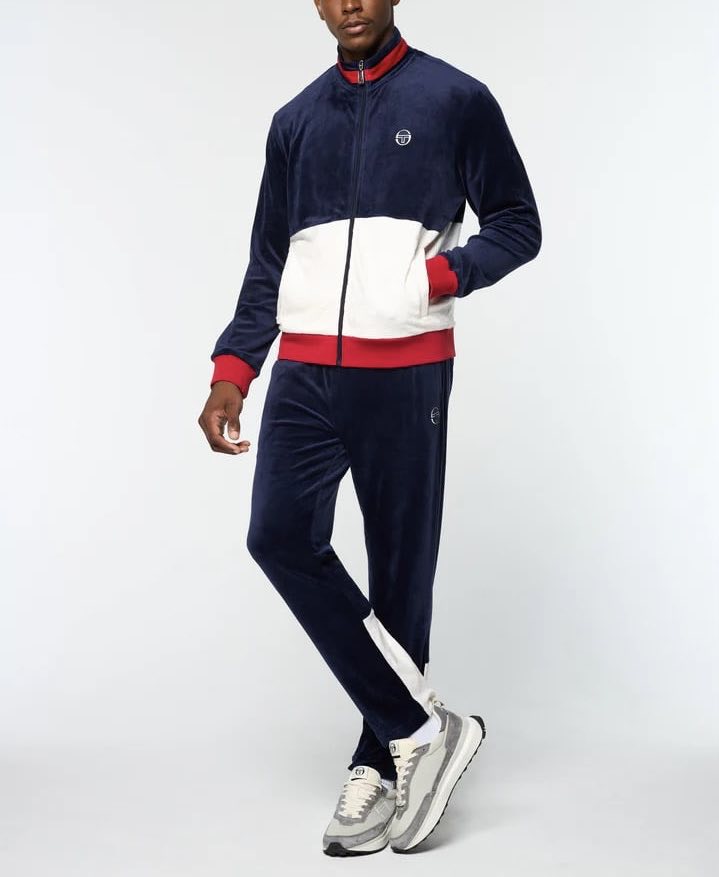 Men’s Sergio Tacchini Navy | Gardenia | Red Velour Full Zip Casual Tracksuit NWT