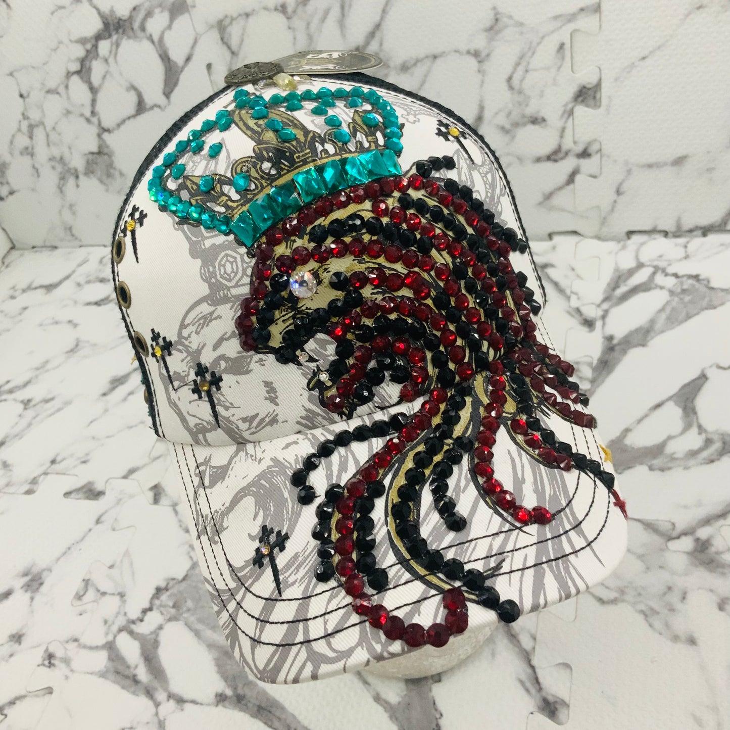 Rebel Spirit Lion King White | Black | Aqua | Red | Black Rhinestone Trucker Hat NWT