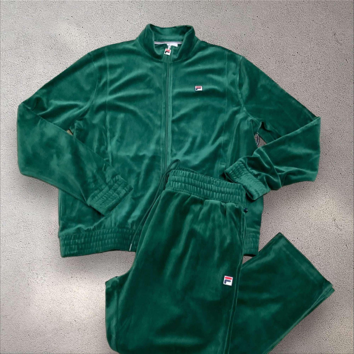 Men’s Fila Solid Green Velour Casual Outfit Set Tracksuits NWT