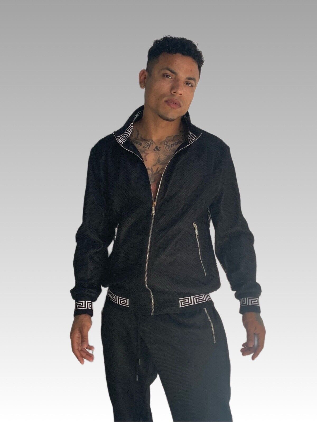 Men's Black | White Mesh Casual Tracksuit