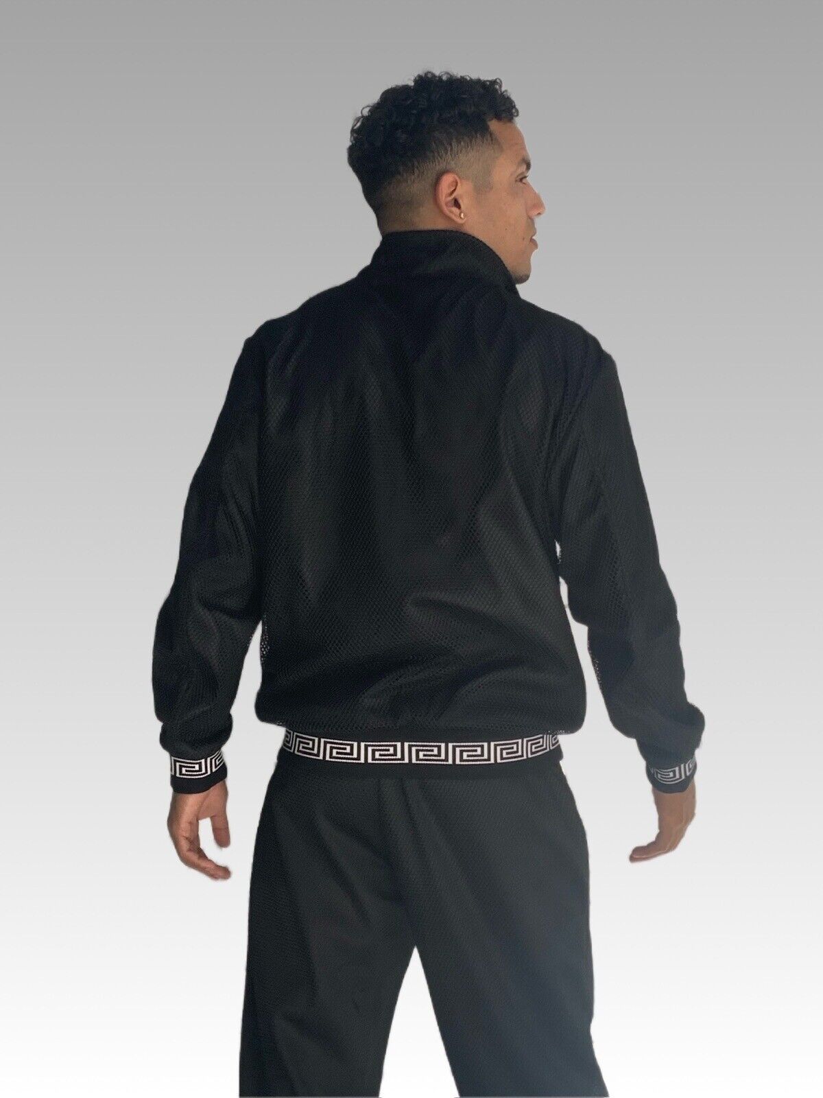 Men's Black | White Mesh Casual Tracksuit