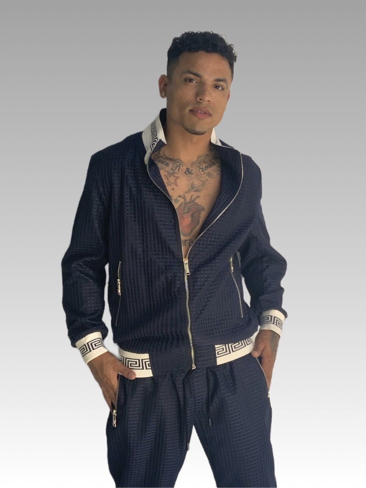 Men's Navy | White Mesh Casual Tracksuit