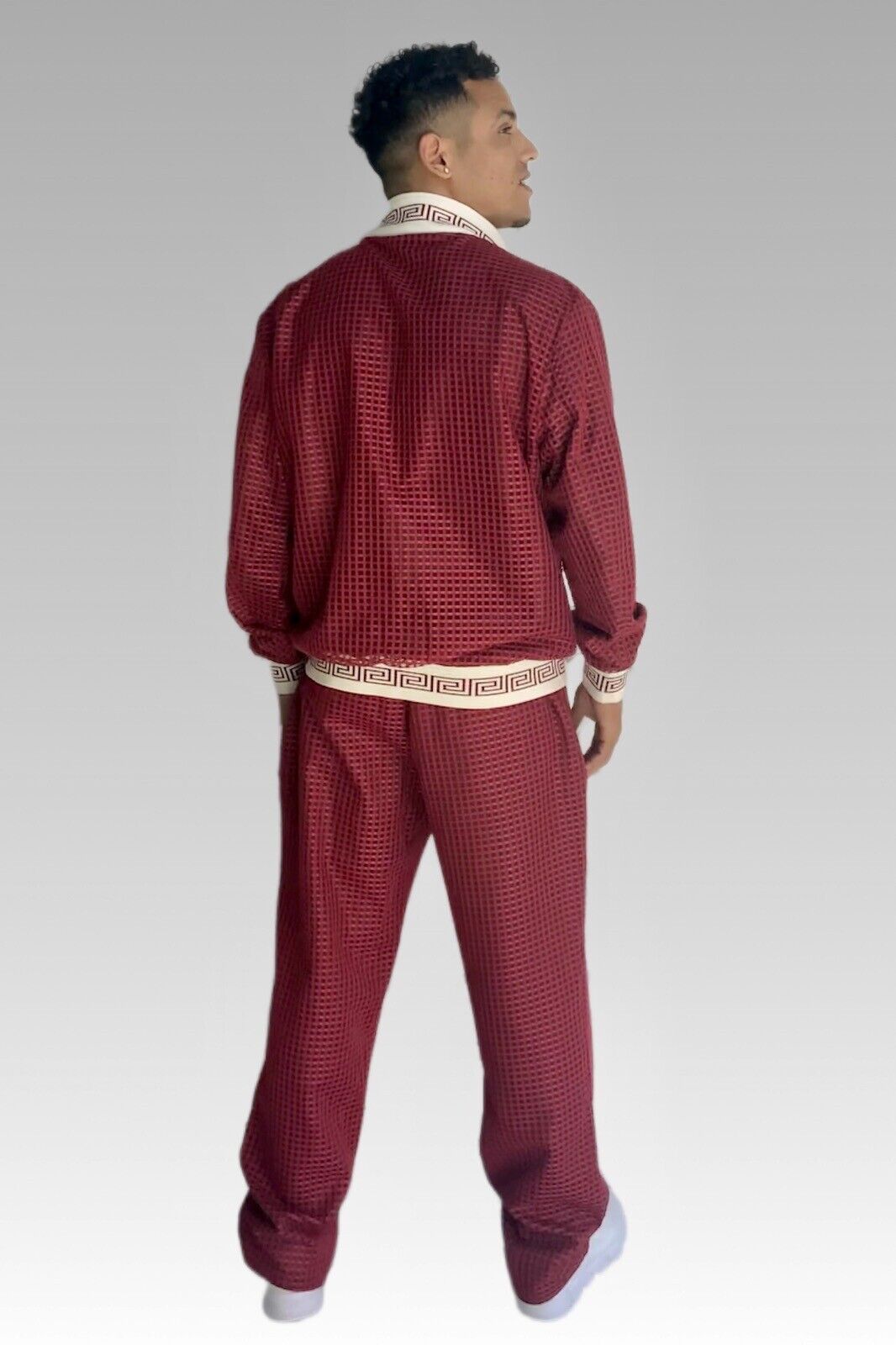 Men's Burgundy | White Mesh Casual Tracksuit