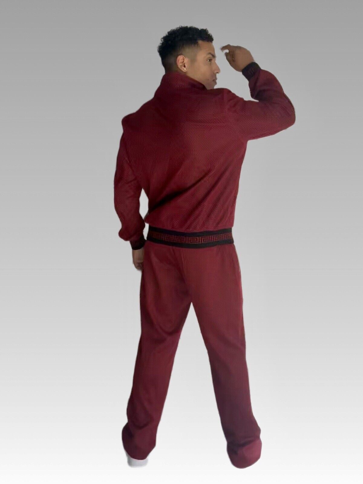 Men's Burgundy | Black Mesh Casual Tracksuit