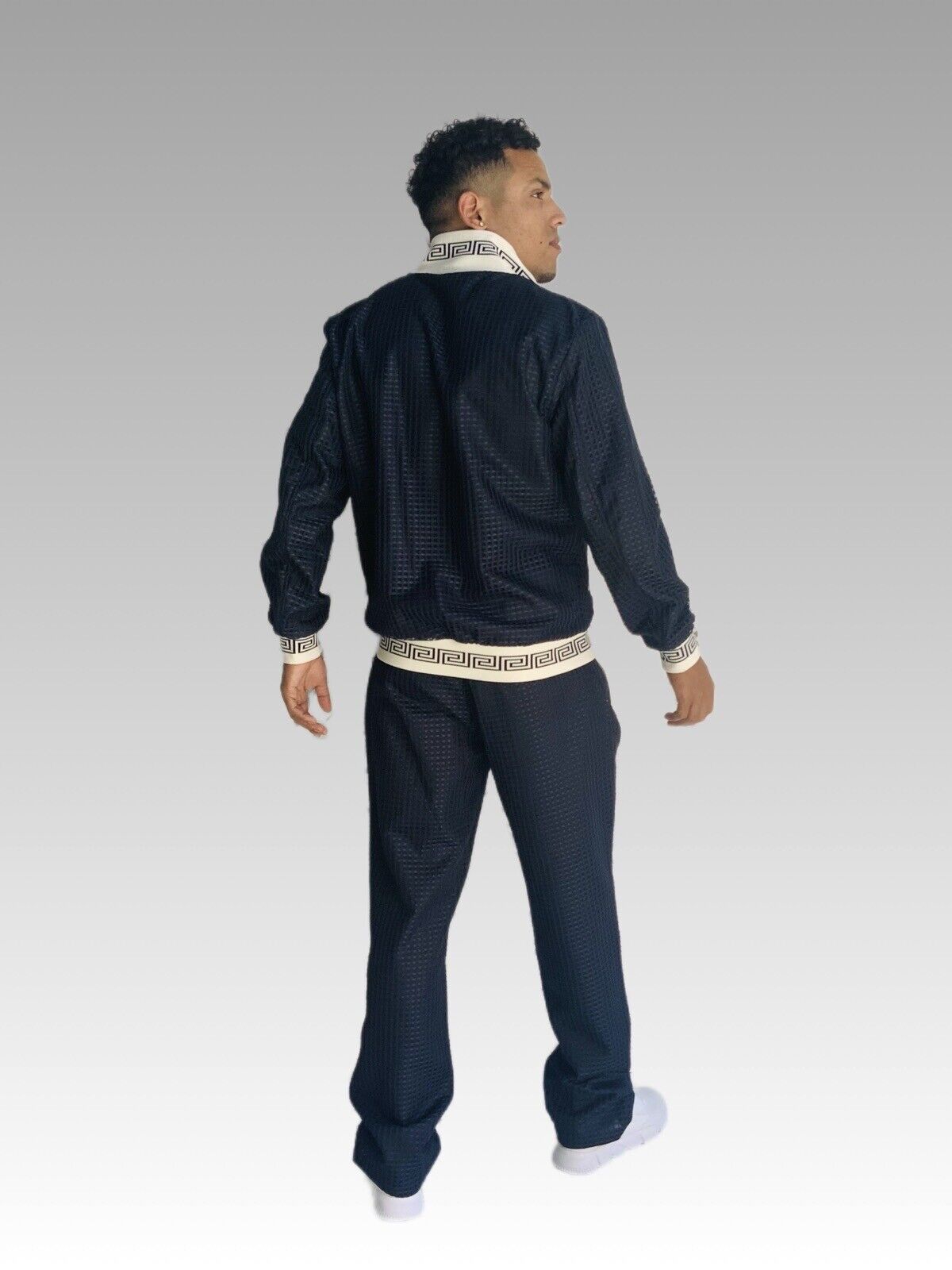 Men's Navy | White Mesh Casual Tracksuit