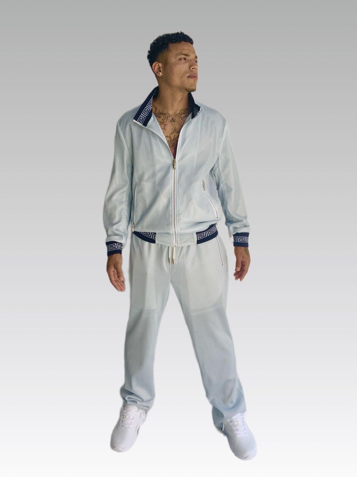 Men's Lt Blue | Navy Mesh Casual Tracksuit