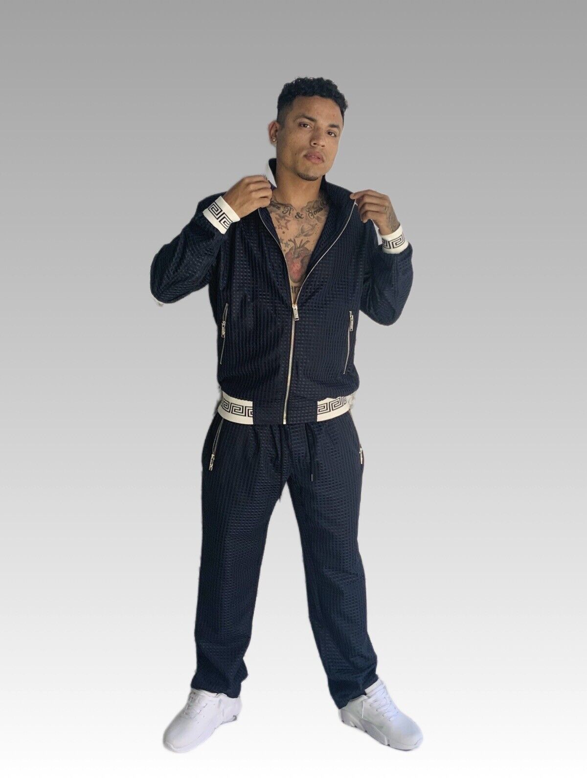 Men's Navy | White Mesh Casual Tracksuit