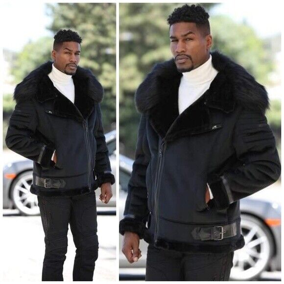 Men's Black Faux Fur Fashion Jacket