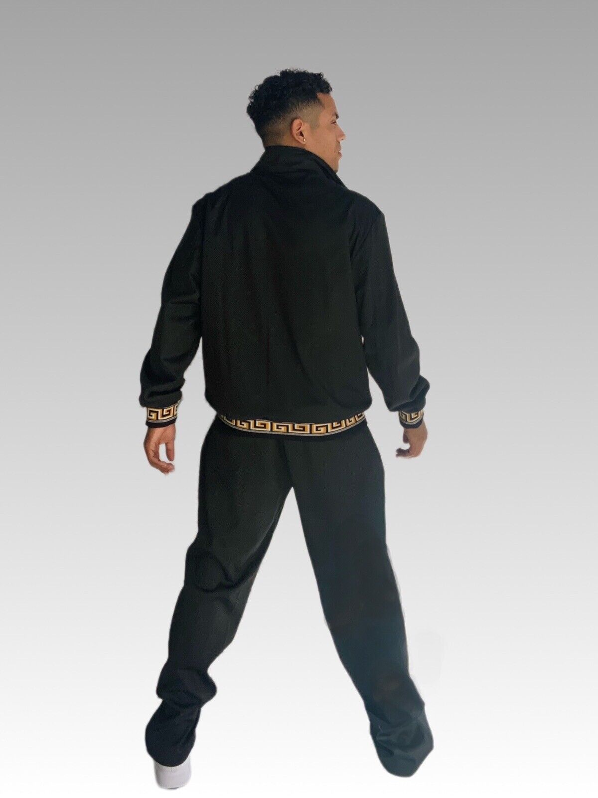 Men's Black & Gold Mesh Casual Tracksuit