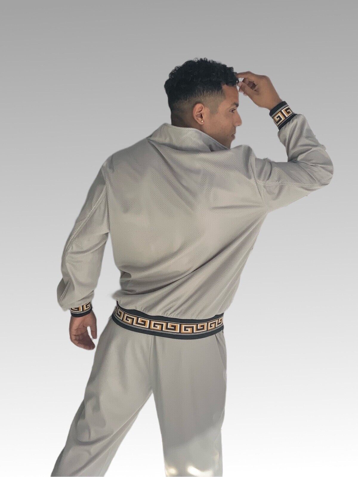 Men's Grey | Black Mesh Casual Tracksuit