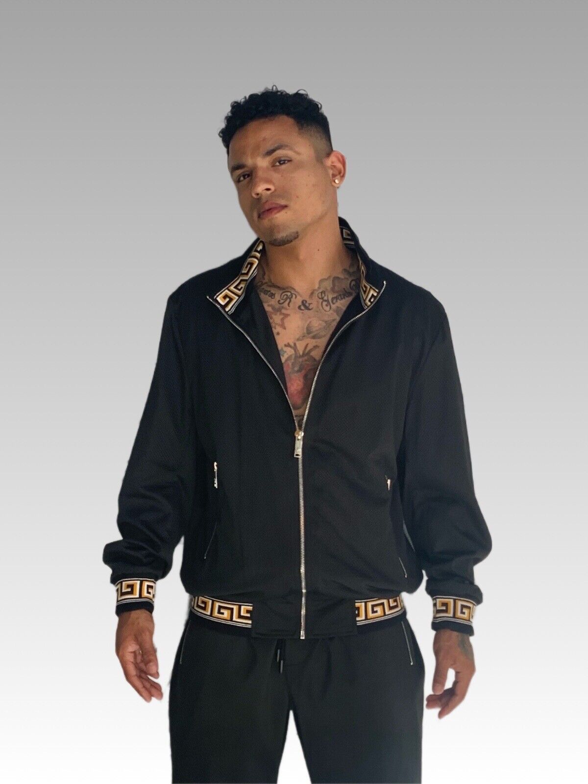 Men's Black & Gold Mesh Casual Tracksuit