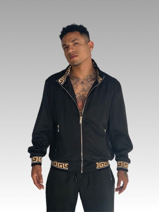 Men's Black & Gold Mesh Casual Tracksuit