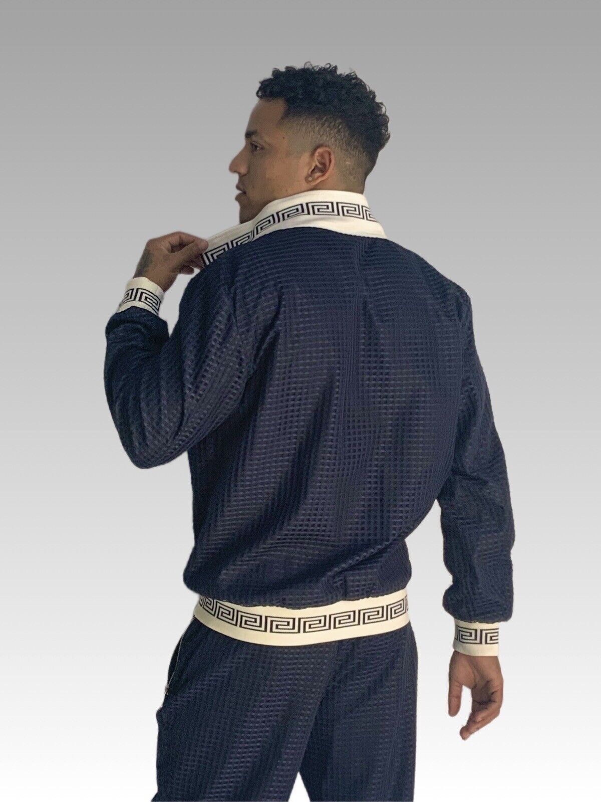 Men's Navy | White Mesh Casual Tracksuit