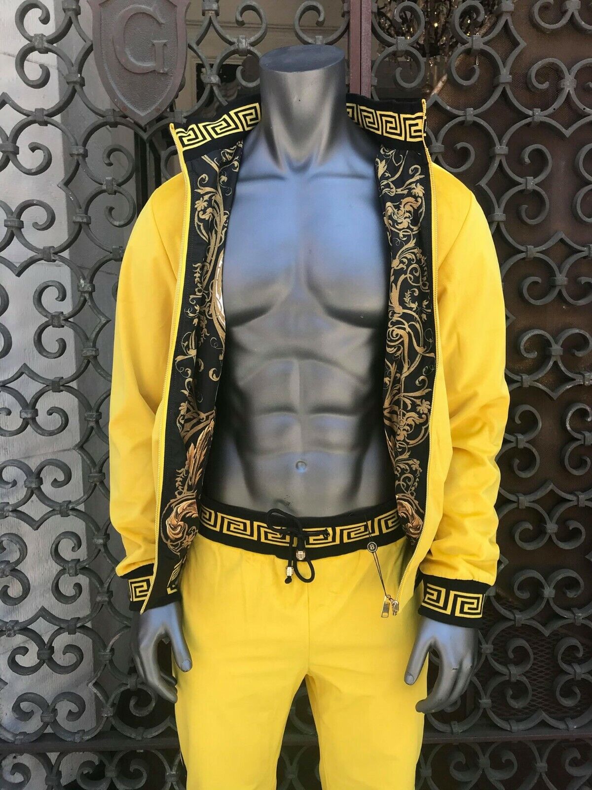 Men's Yellow Velour Fashion Reversible Tracksuit (Runs Very Small)