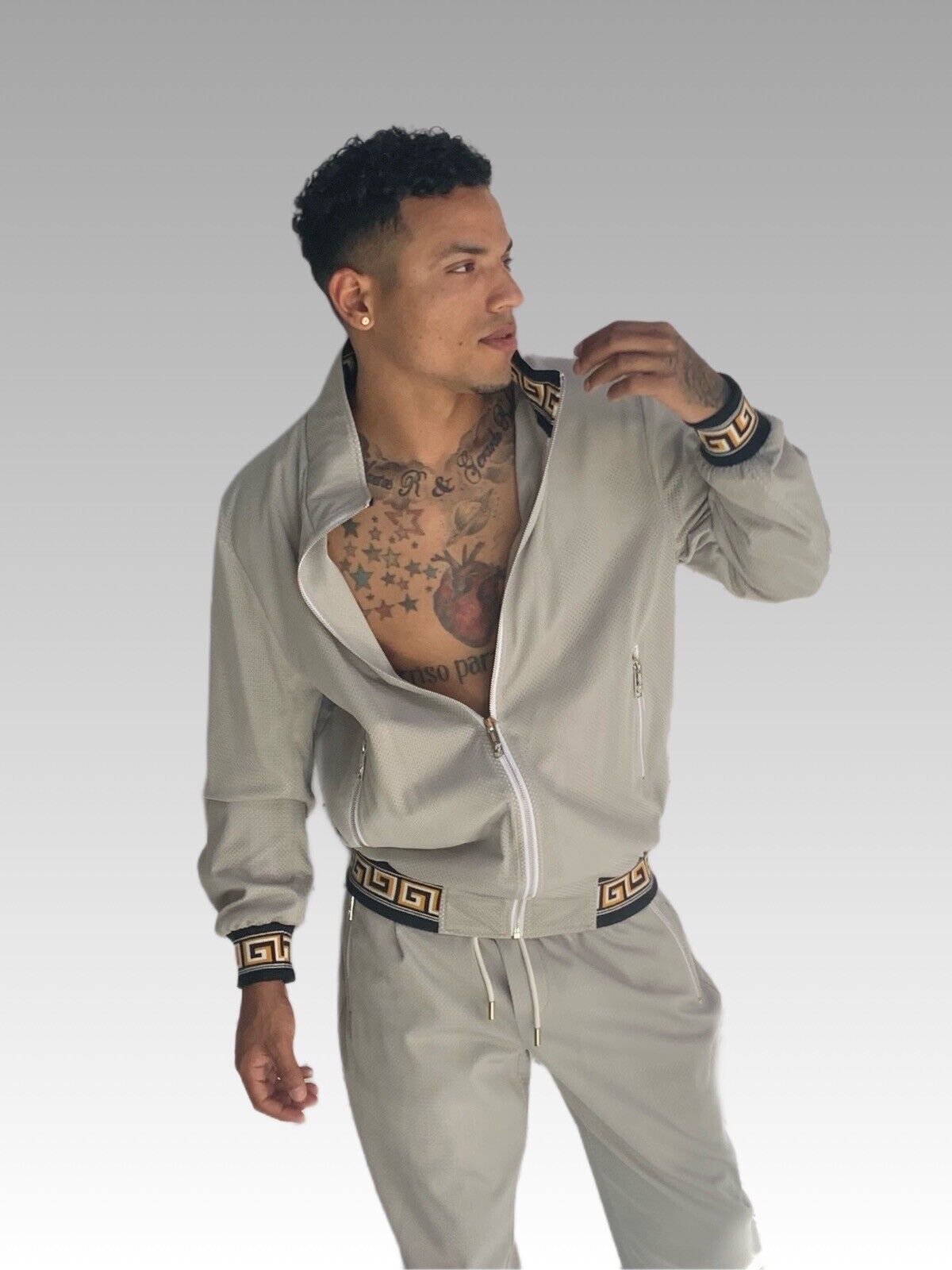 Men's Grey | Black Mesh Casual Tracksuit