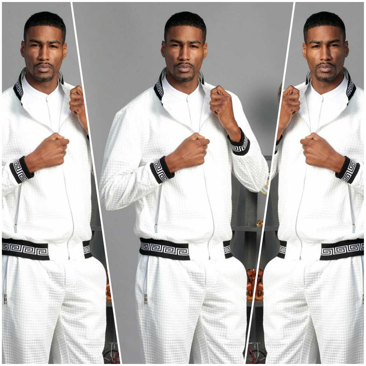 Men's White | Black Mesh Casual Tracksuit