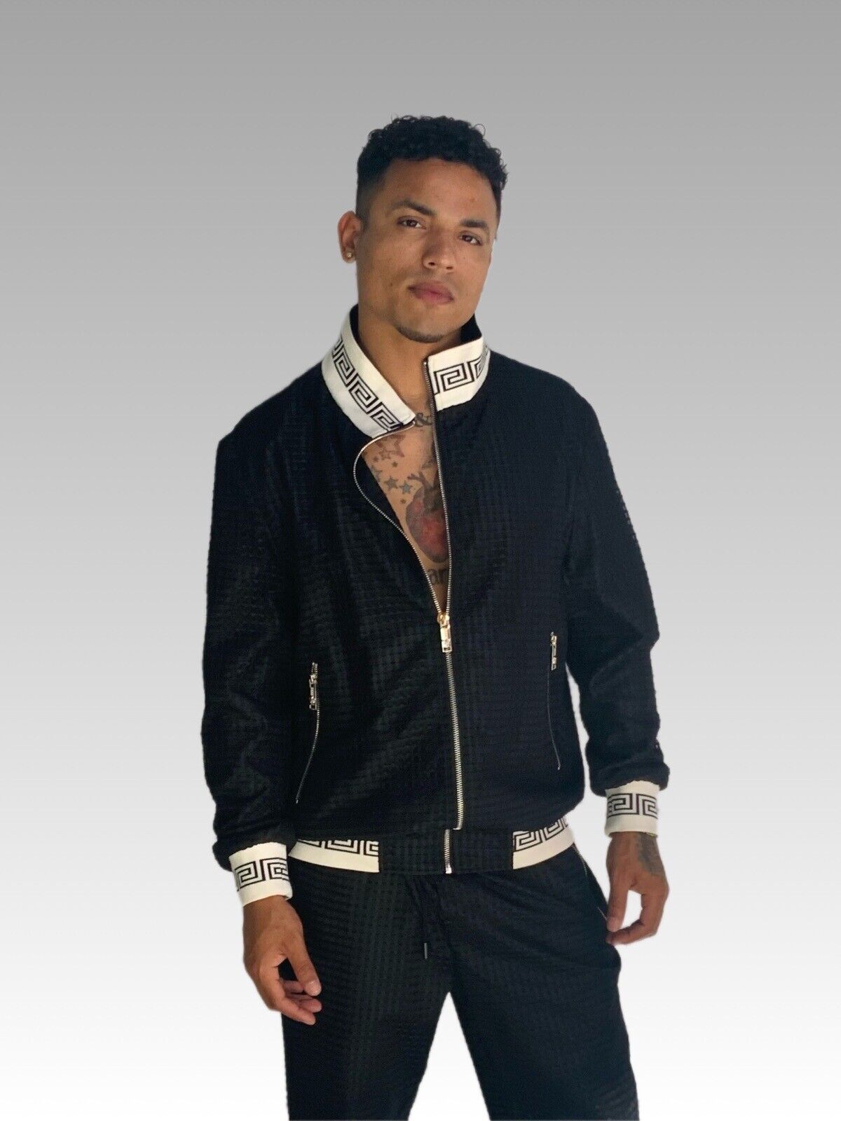 Men's Black | White Mesh Casual Tracksuit