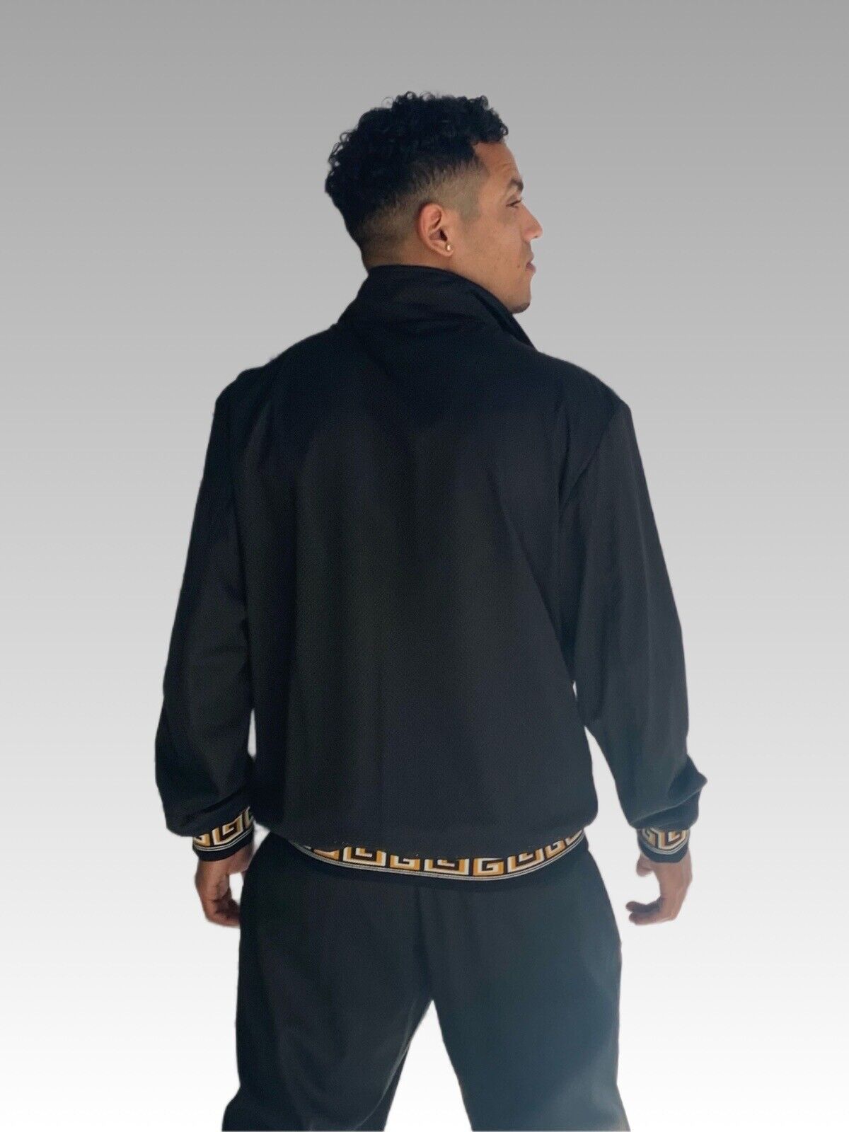 Men's Black & Gold Mesh Casual Tracksuit