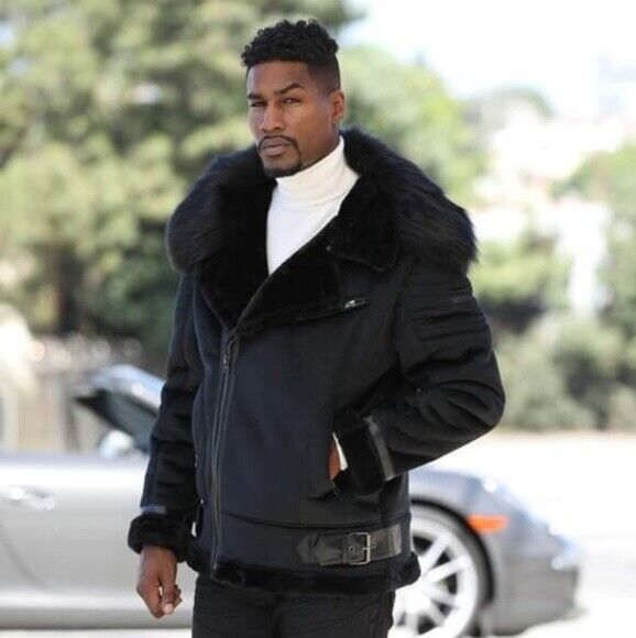 Men's Black Faux Fur Fashion Jacket