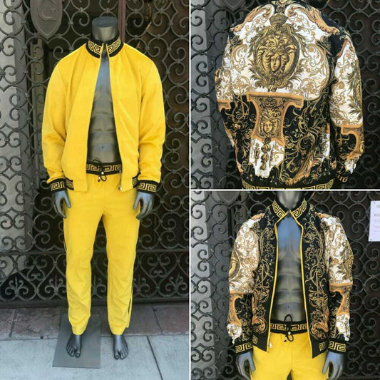 Men's Yellow Velour Fashion Reversible Tracksuit (Runs Very Small)