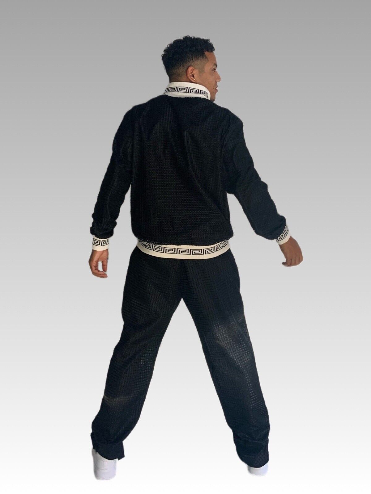 Men's Black | White Mesh Casual Tracksuit