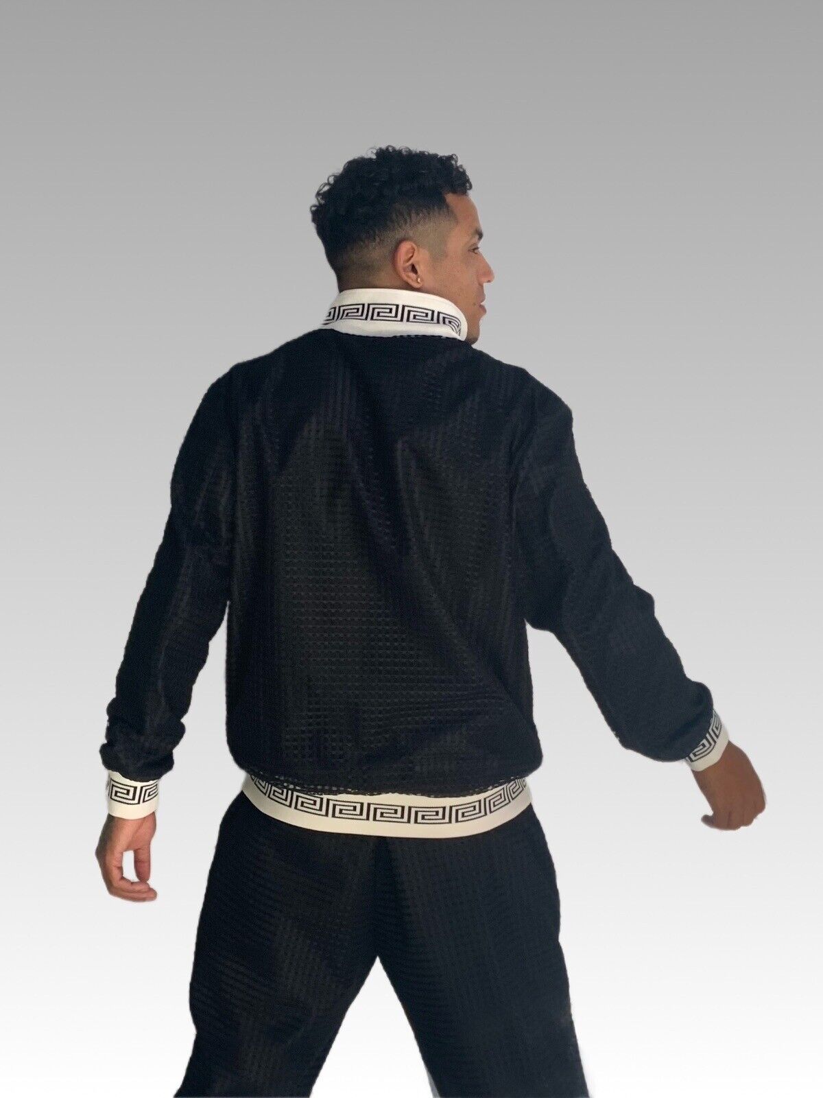 Men's Black | White Mesh Casual Tracksuit