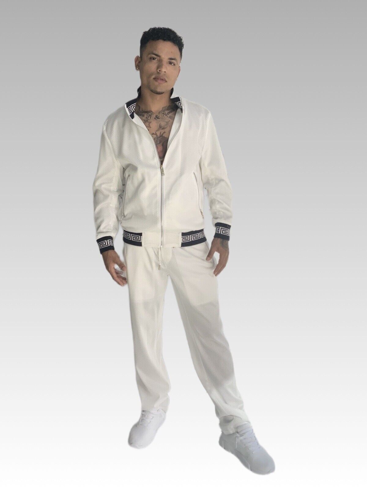 Men's White | Navy Mesh Casual Tracksuit