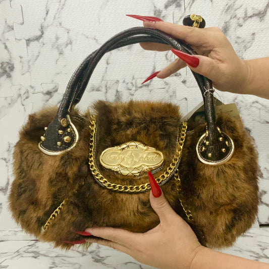 Women’s Baby Phat Brown | Gold Faux Fur Handbag NWT