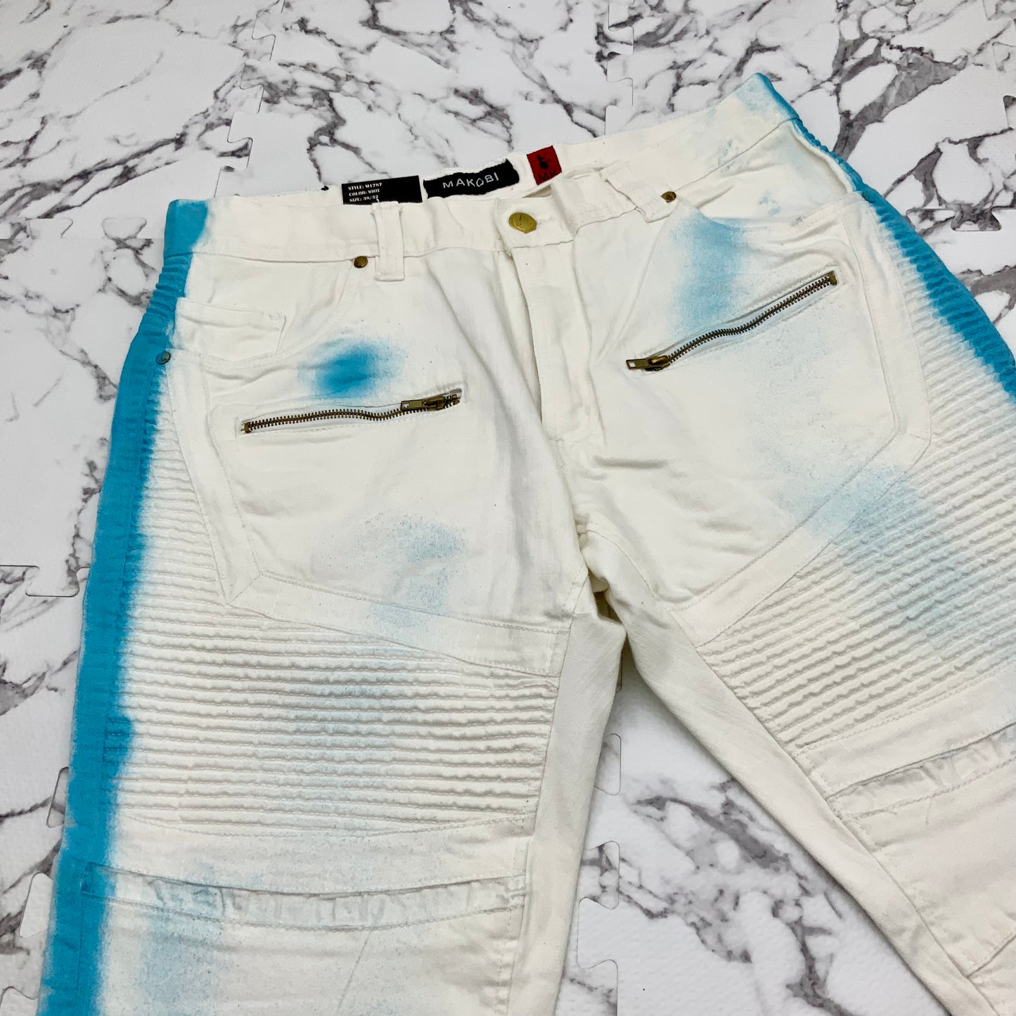 Men's Makobi White | Blue Denim Shorts NWT