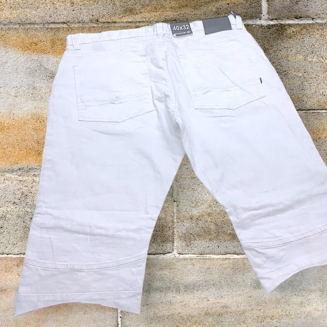 Men's Makobi White | Gold Zip Denim Shorts NWT