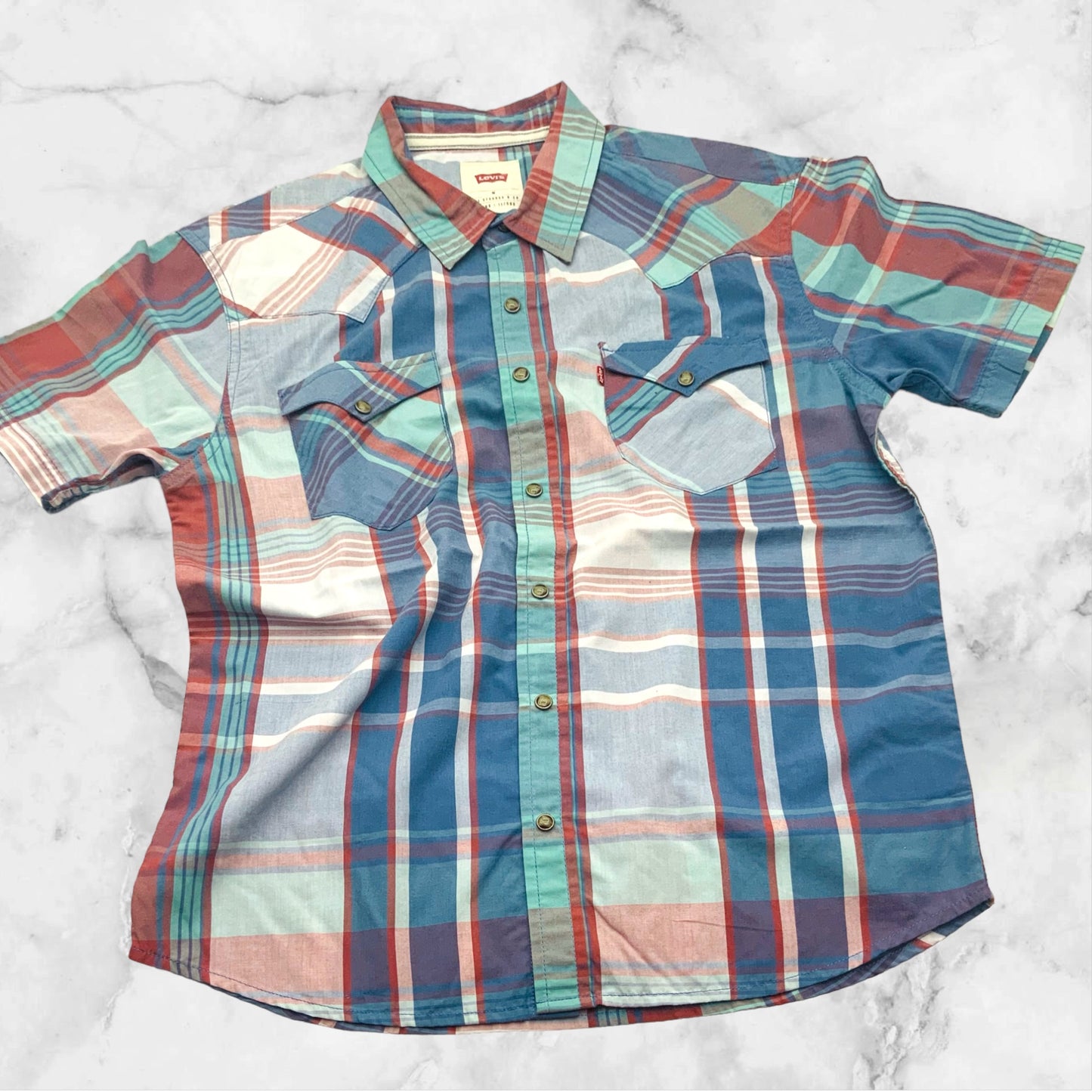 Men's Levi's Blue | Red | Turquoise Plaid Button Down S/S Shirt NWT