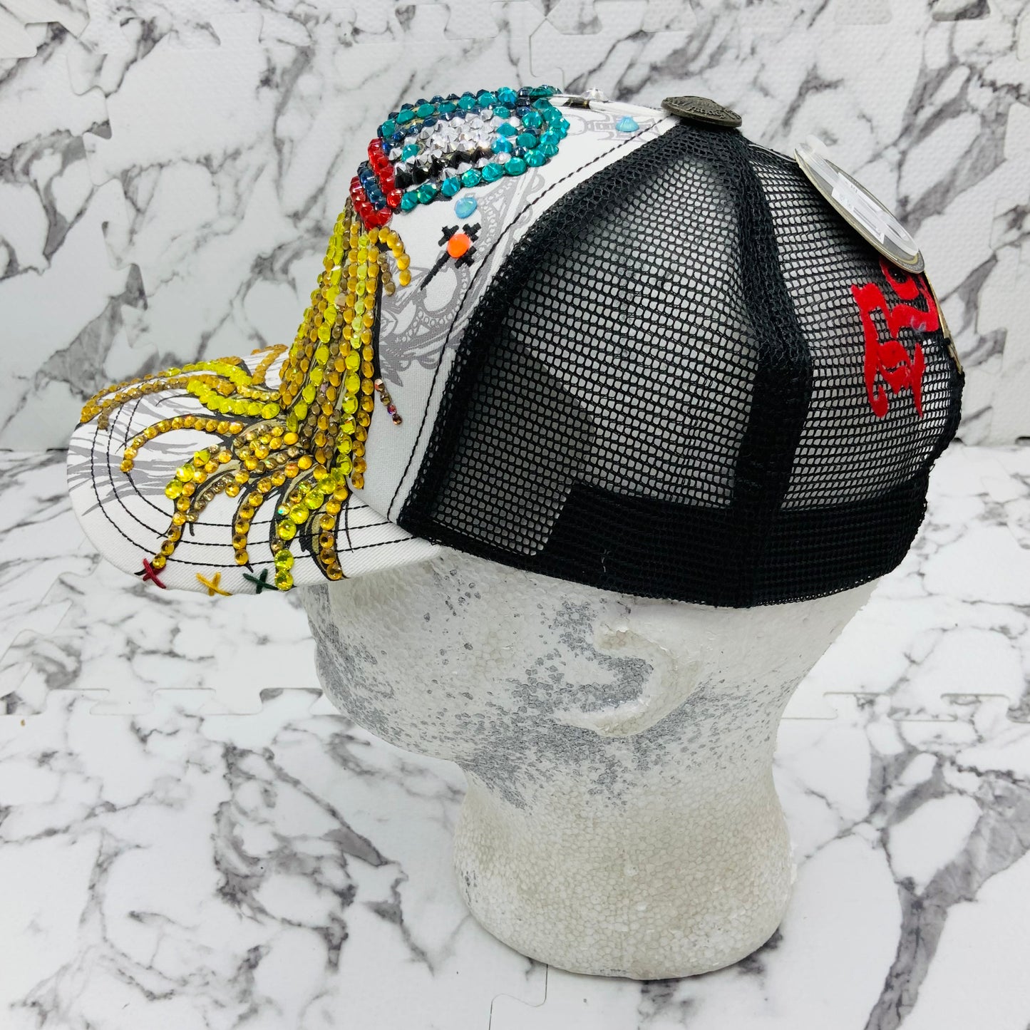 Rebel Spirit Lion King White | Black | Aqua | Red | Yellow Rhinestone Trucker Hat NWT