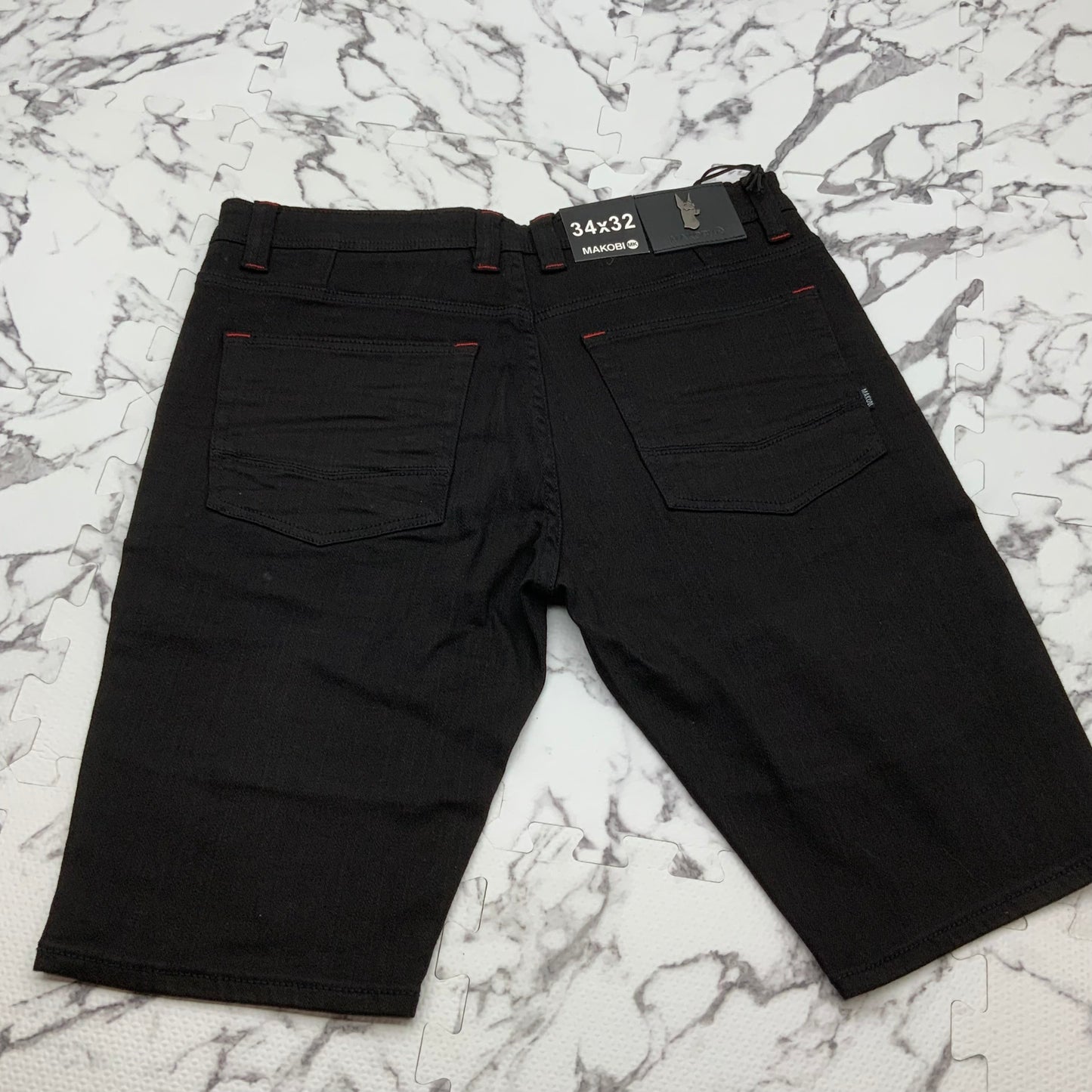 Men's Makobi Black | Red | Blue Ripped Denim Shorts NWT