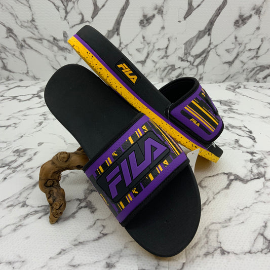 Men’s Fila Black | Purple | Yellow Lunar Slides NWT