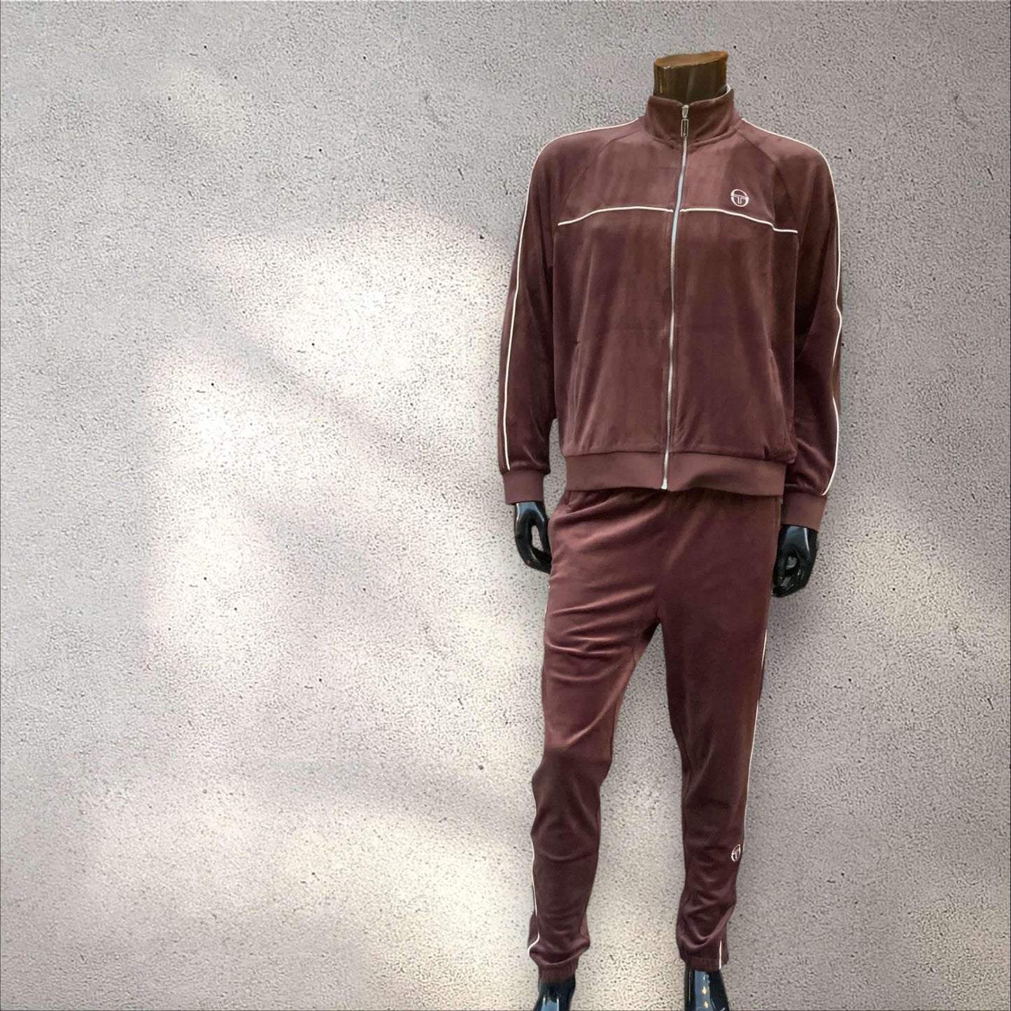 Men’s Sergio Tacchini Brown | White Velour Full Zip Casual Tracksuit NWT