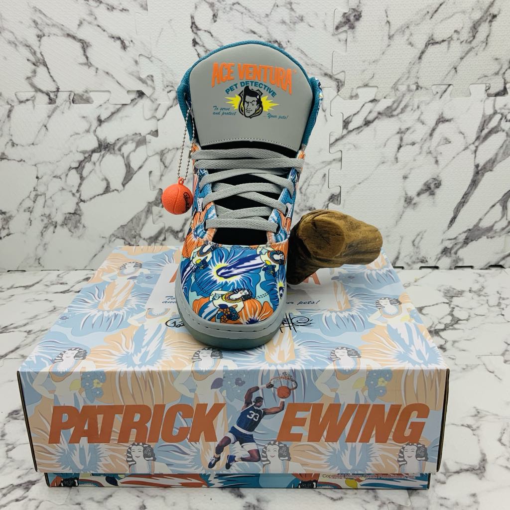 Men’s PATRICK EWING 33 HI X ACE VENTURA Grey | Sky Blue | Orange Sneakers NWT