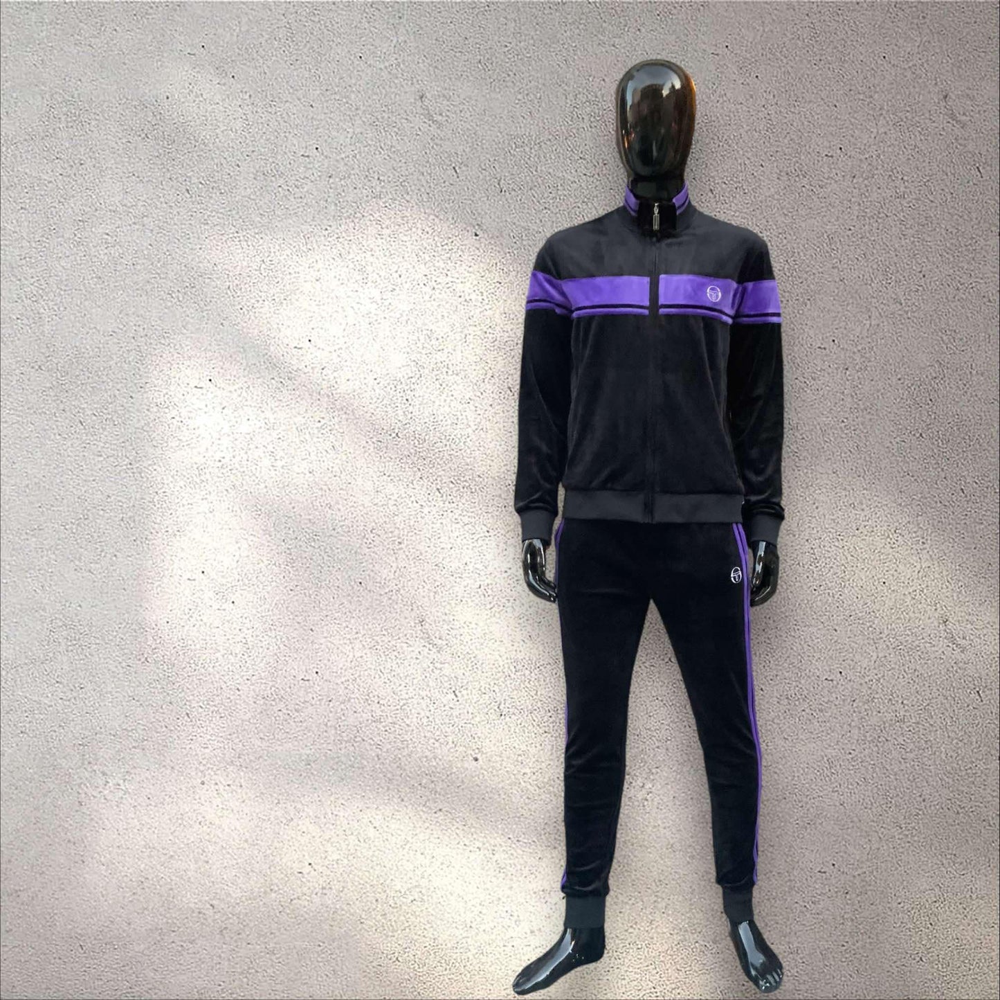 Men’s Sergio Tacchini Black | Purple Velour Full Zip Casual Tracksuit NWT