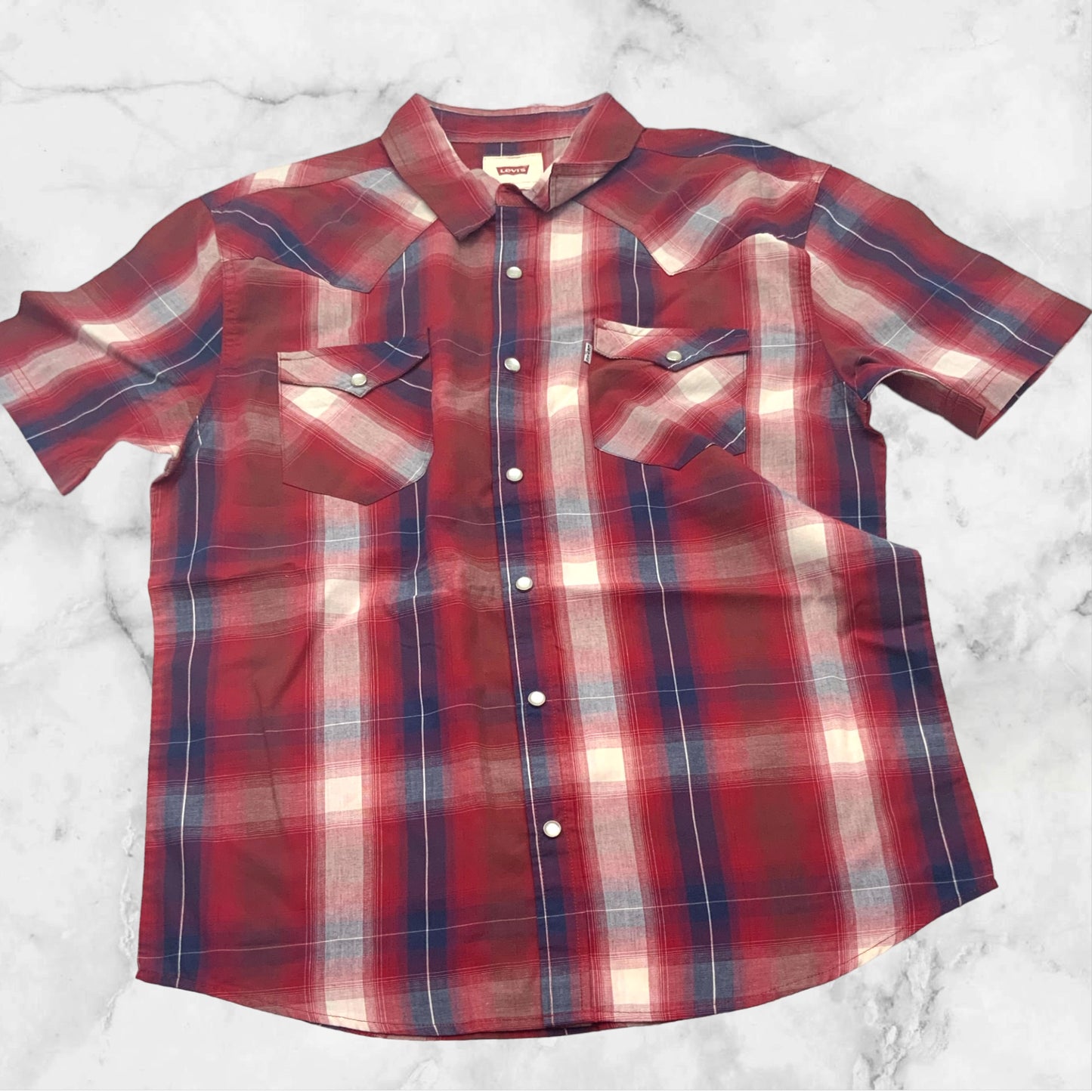 Men's Levi's Red | Navy | White Plaid Button Down S/S Shirt NWT