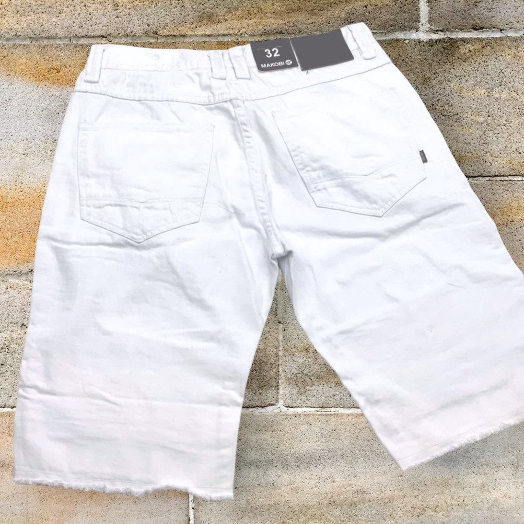 Men's Makobi White Ripped Denim Shorts NWT