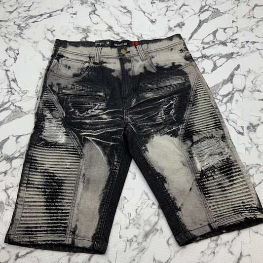 Men's Makobi Black | White Destroyed Denim Shorts NWT