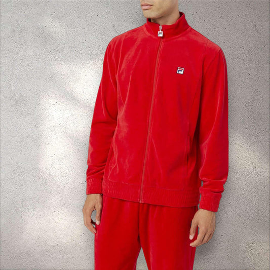 Men’s Fila Solid Red Velour Casual Outfit Set Tracksuits NWT