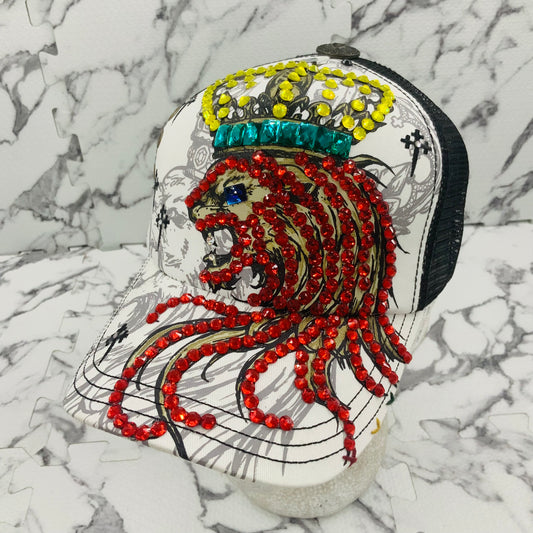 Rebel Spirit Lion King White | Black | Yellow | Aqua | Red Rhinestone Trucker Hat NWT