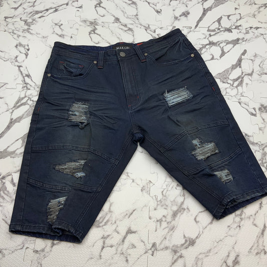 Men's Makobi Coated Navy Ripped Denim Shorts NWT
