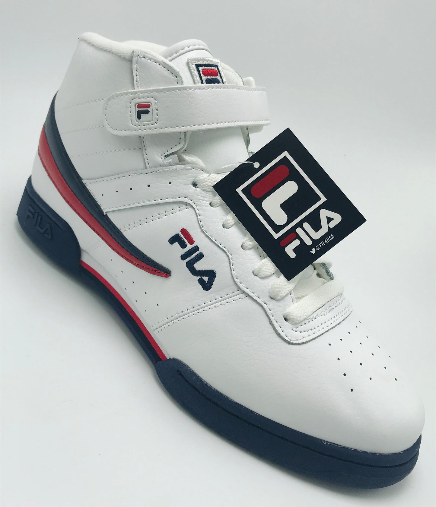 Men's Fila F-13V Lea/Syn White | Navy | Red High Top Sneakers NWT